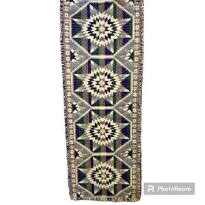 Table Runner Purple and Green Starburst Pattern Fringe Table Scape Decor 70 x 13